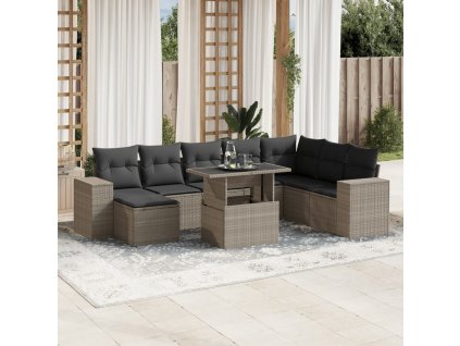 9dílná zahradní sedací souprava a podušky světle šedá polyratan 3269362