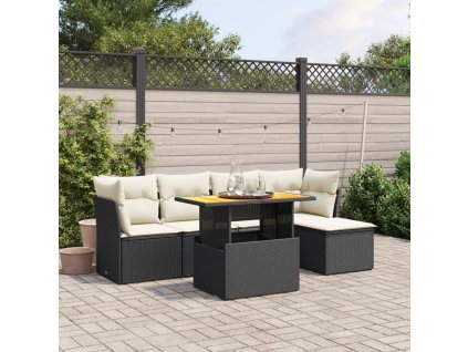 6dílná zahradní sedací souprava s poduškami černá polyratan 3270804