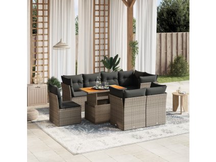 9dílná zahradní sedací souprava s poduškami šedá polyratan 3270934