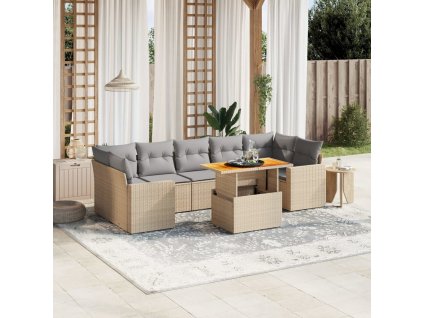 8dílná zahradní sedací souprava s poduškami béžová polyratan 3271227