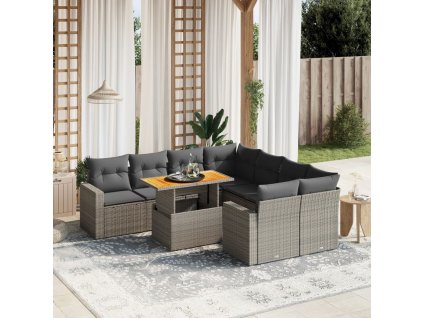 9dílná zahradní sedací souprava s poduškami šedá polyratan 3271242