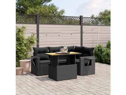 5dílná zahradní sedací souprava s poduškami černá polyratan 3271734
