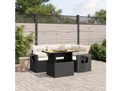 5dílná zahradní sedací souprava s poduškami černá polyratan 3271735