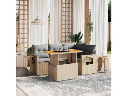 5dílná zahradní sedací souprava s poduškami béžová polyratan 3271738