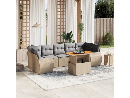 8dílná zahradní sedací souprava s poduškami béžová polyratan 3272109