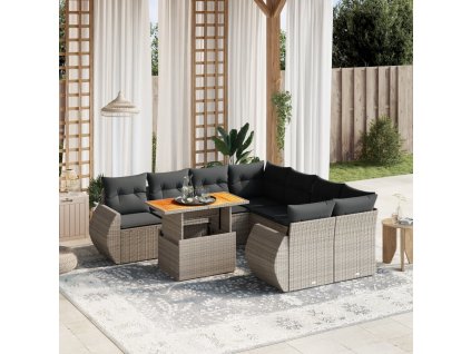 9dílná zahradní sedací souprava s poduškami šedá polyratan 3272124