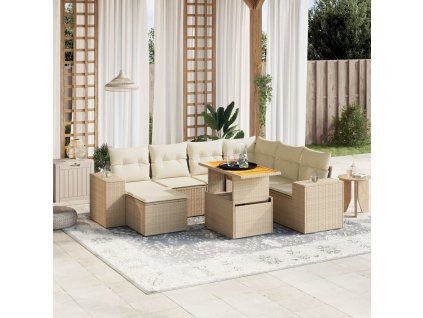 8dílná zahradní sedací souprava s poduškami béžová polyratan 3272752