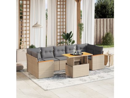 8dílná zahradní sedací souprava s poduškami béžová polyratan 3272991