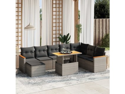 9dílná zahradní sedací souprava s poduškami šedá polyratan 3273216