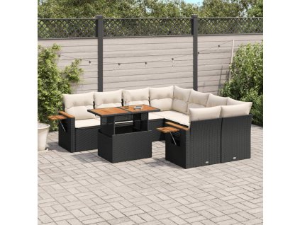 9dílná zahradní sedací souprava s poduškami černá polyratan 3273443