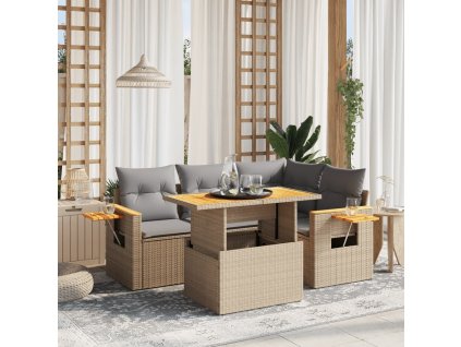 5dílná zahradní sedací souprava s poduškami béžová polyratan 3273502