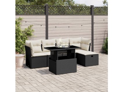6dílná zahradní sedací souprava s poduškami černá polyratan 3274636