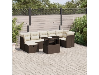 8dílná zahradní sedací souprava s poduškami hnědá polyratan 3274673