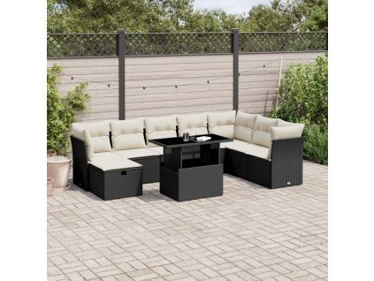 9dílná zahradní sedací souprava s poduškami černá polyratan 3274706