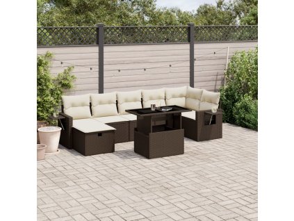 8dílná zahradní sedací souprava s poduškami hnědá polyratan 3274993