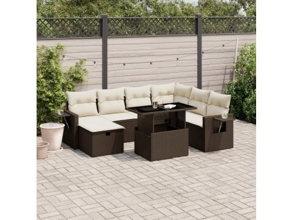8dílná zahradní sedací souprava s poduškami hnědá polyratan 3275003