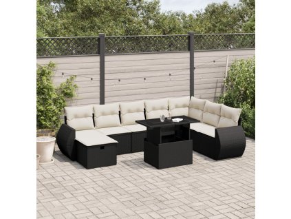9dílná zahradní sedací souprava s poduškami černá polyratan 3275186