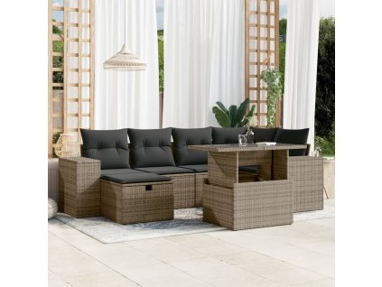 7dílná zahradní sedací souprava s poduškami šedá polyratan 3275300