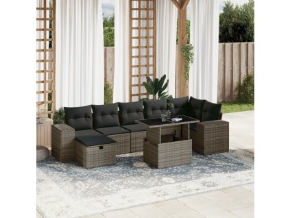 8dílná zahradní sedací souprava s poduškami šedá polyratan 3275310