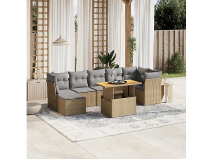 8dílná zahradní sedací souprava s poduškami béžová polyratan 3275488