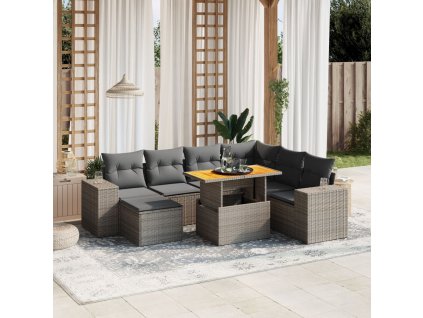 8dílná zahradní sedací souprava s poduškami šedá polyratan 3275944