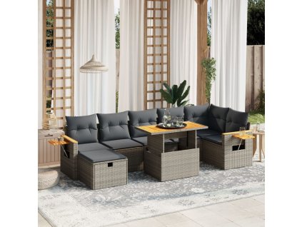 8dílná zahradní sedací souprava s poduškami šedá polyratan 3276154