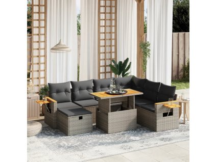 8dílná zahradní sedací souprava s poduškami šedá polyratan 3276161