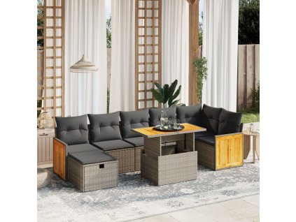 8dílná zahradní sedací souprava s poduškami šedá polyratan 3276259