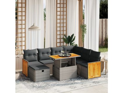 8dílná zahradní sedací souprava s poduškami šedá polyratan 3276266