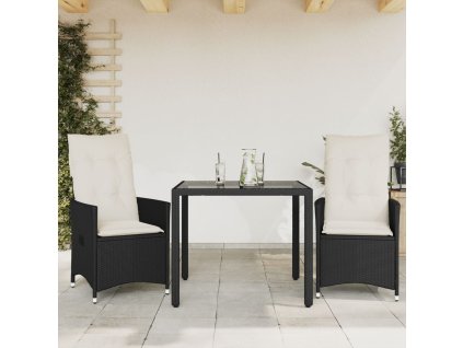 3dílný bistro set s poduškami černý polyratan 3276691