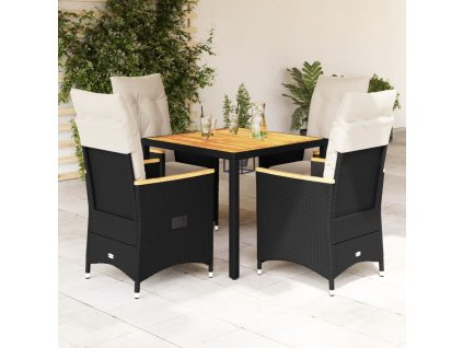 5dílný zahradní jídelní set s poduškami černý polyratan 3276833