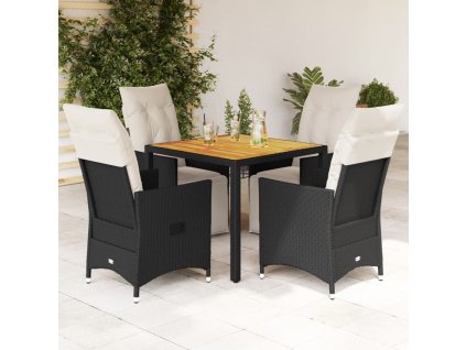 5dílný zahradní jídelní set s poduškami černý polyratan 3276856