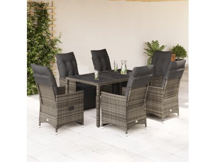 7dílný zahradní bistro set s poduškami šedý polyratan 3276896