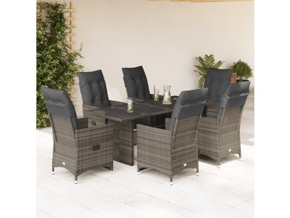 7dílný zahradní bistro set s poduškami šedý polyratan 3276899