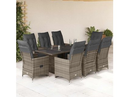 9dílný zahradní bistro set s poduškami šedý polyratan 3276900