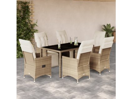 7dílný zahradní bistro set s poduškami béžový polyratan 3276940