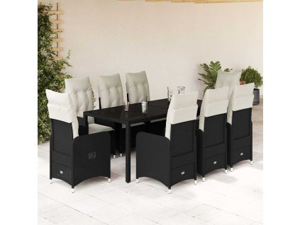 9dílný zahradní bistro set s poduškami černý polyratan 3276995
