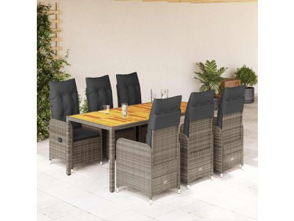 7dílný zahradní bistro set s poduškami šedý polyratan 3277025