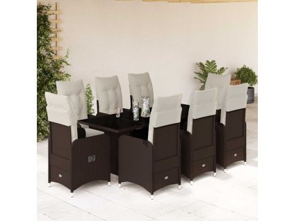 9dílný zahradní bistro set s poduškami hnědý polyratan 3277073