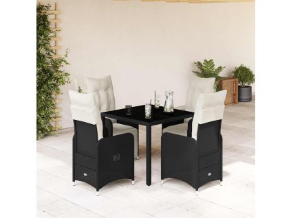 5dílný zahradní bistro set s poduškami černý polyratan 3277136
