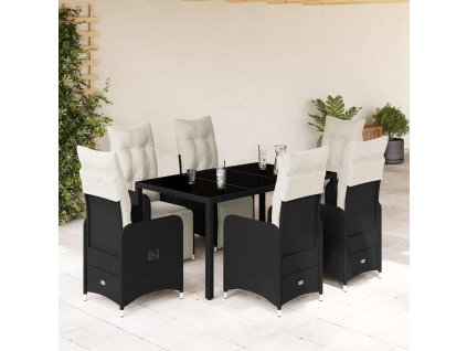 7dílný zahradní bistro set s poduškami černý polyratan 3277138
