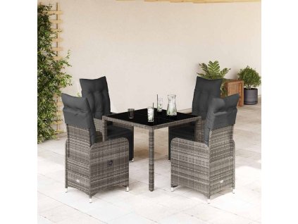 5dílný zahradní bistro set s poduškami šedý polyratan 3277166