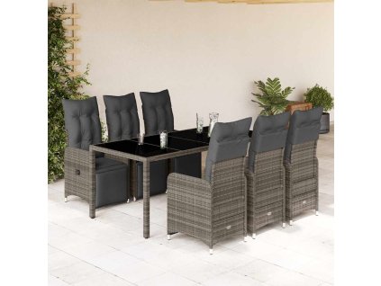 7dílný zahradní bistro set s poduškami šedý polyratan 3277169