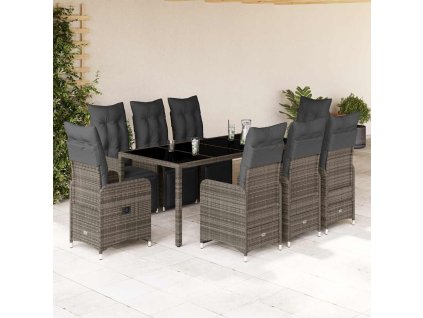 9dílný zahradní bistro set s poduškami šedý polyratan 3277170