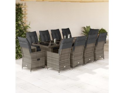11dílný zahradní bistro set s poduškami šedý polyratan 3277242