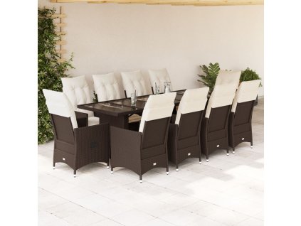 11dílný zahradní bistro set s poduškami hnědý polyratan 3277264