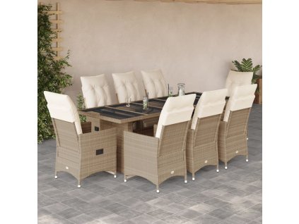 9dílný zahradní bistro set s poduškami béžový polyratan 3277265