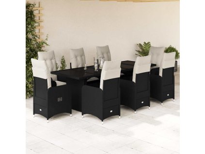 9dílný zahradní bistro set s poduškami černý polyratan 3277274