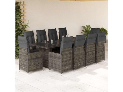 11dílný zahradní bistro set s poduškami šedý polyratan 3277281