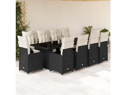 11dílný zahradní bistro set s poduškami černý polyratan 3277292